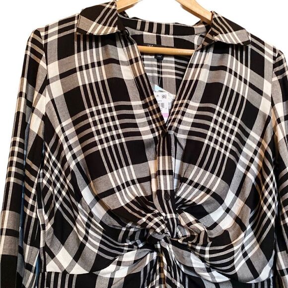 INC International Concepts Plaid Twist-front Button Down Shirt Dress Size Medium - Picture 4 of 8